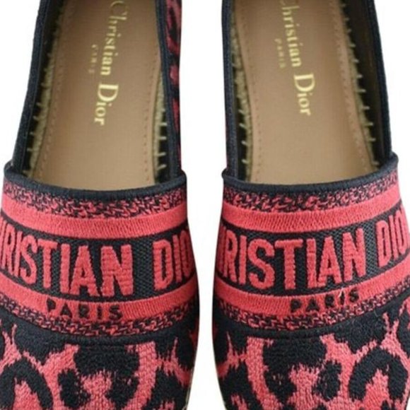 53p Framboise Black Granville Pink Leopard Pop D Logo Embroidered Espadrille - Picture 1 of 15
